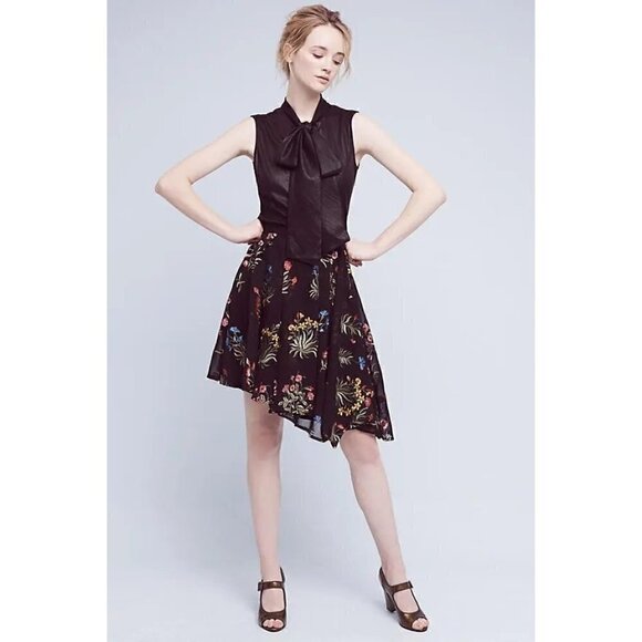 Anthropologie Eva Franco Garden of Eden Black Floral Embroidered Mini Skirt 4